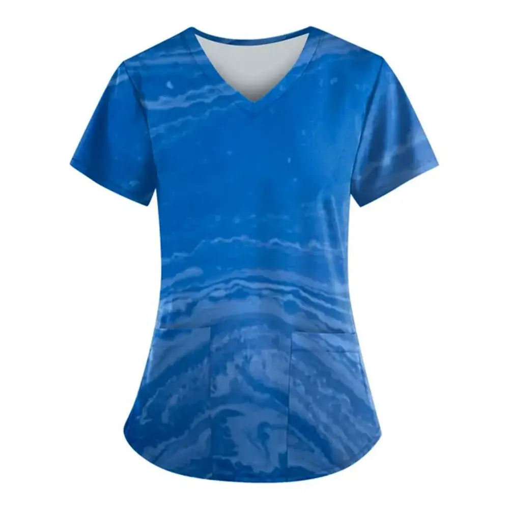 Marble Print Scrubs: Short-Sleeved Tops with Pockets