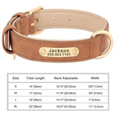 Personalized Dog Collar in Engraved PU Leather with ID Tag - 131-1 Brown / XL