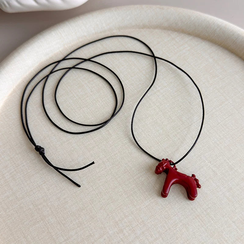 LATS Fashion Colorful Horse Pendant Necklace with Adjustable Rope Chain - 771208