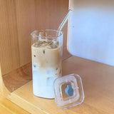 Square Glass Coffee Cup with Lid and Straw – Heat Resistant Drinkware