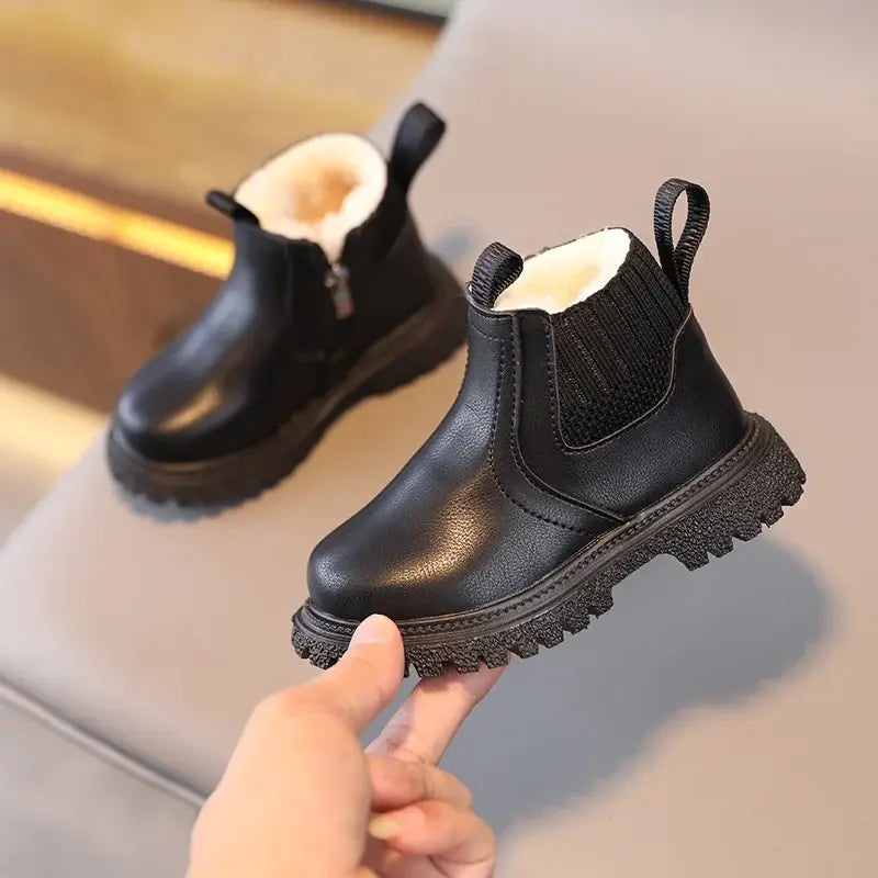 Autumn Winter Baby Kids Short Boots in Warm PU Leather