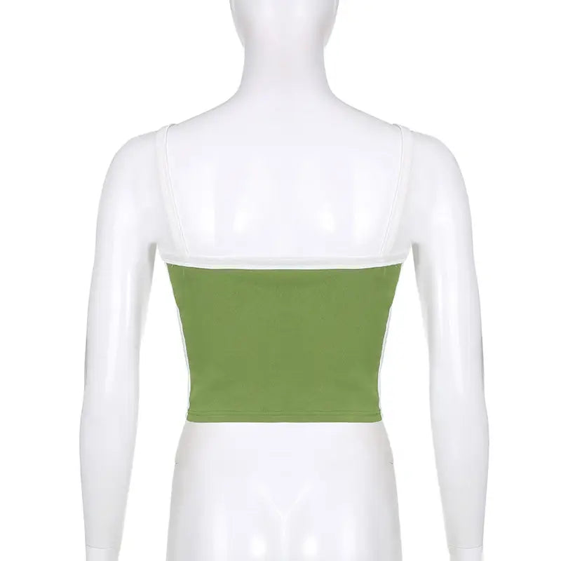 Green Y2K Backless Sleeveless Knitted Crop Top for Women