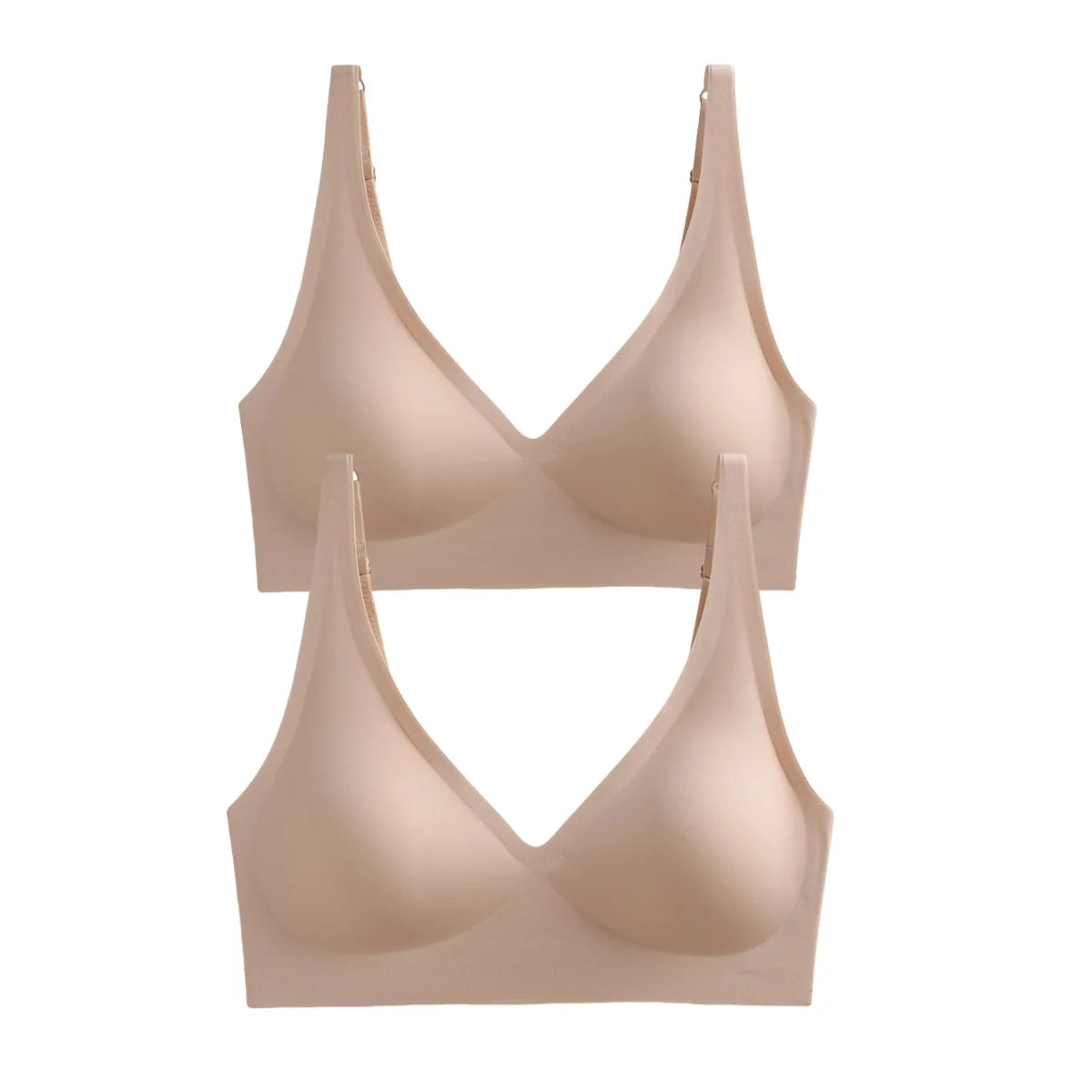 Seamless Mold Cup Wireless Bras 2-Pack Soft Padded Deep V Lingerie