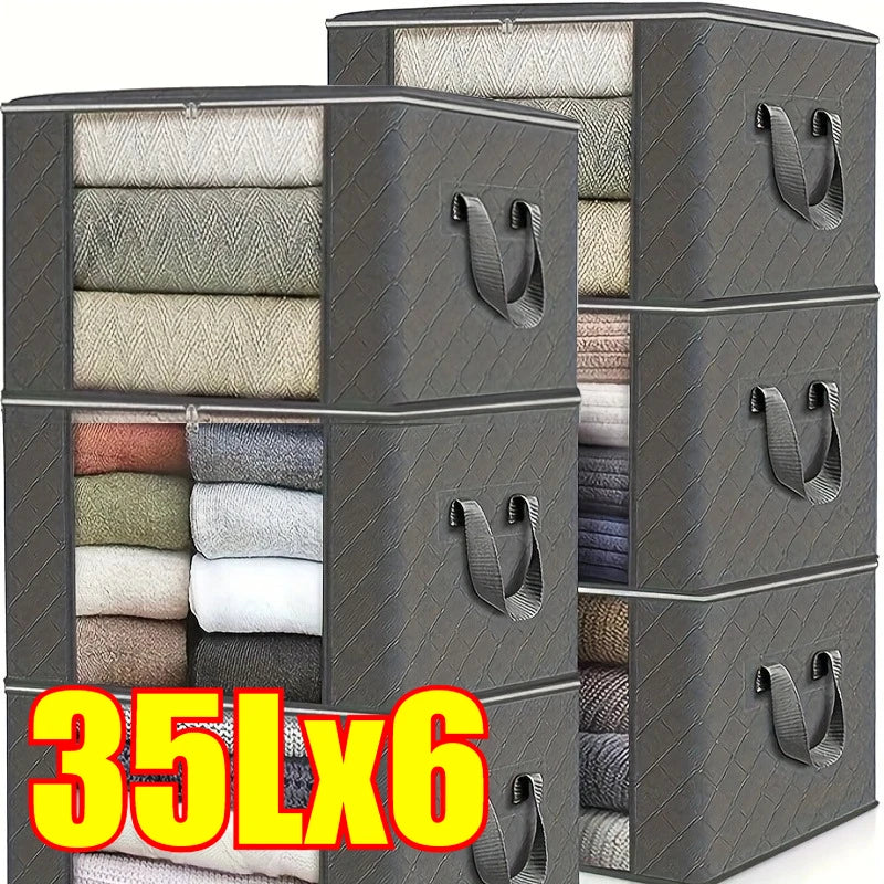 Clothes Storage Bag Foldable 3 Layer Fabric Sturdy Closet Organizer
