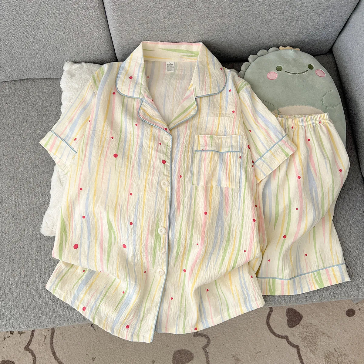 Summer Cartoon Pajamas Short Length Set Breathable Cute Homewear