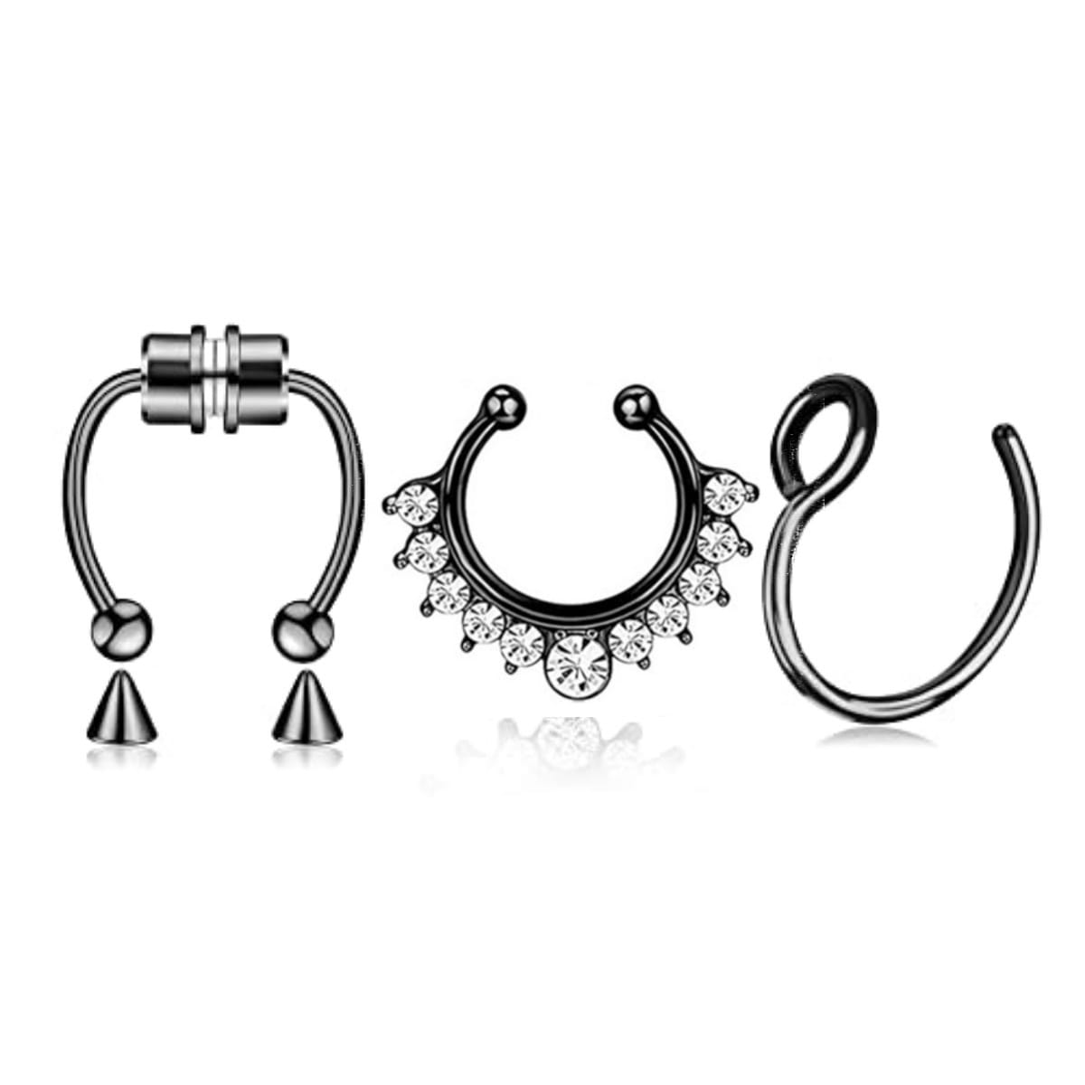 Magnetic Septum Nose Rings - 3Pcs Stainless Steel Clip-On Hoops