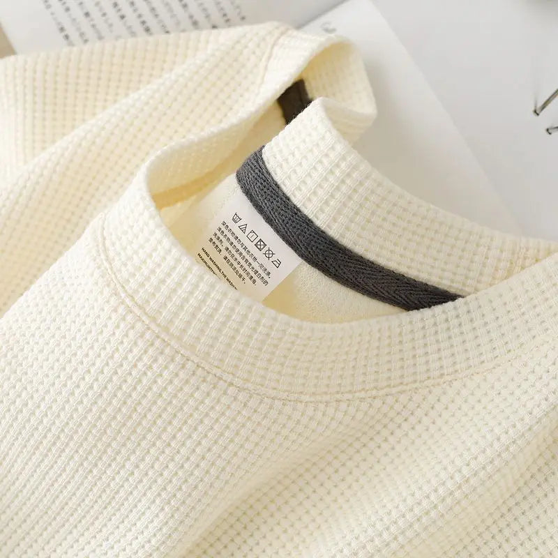 Waffle Short Sleeve T Shirt Unisex Loose Fit Casual Japanese Style