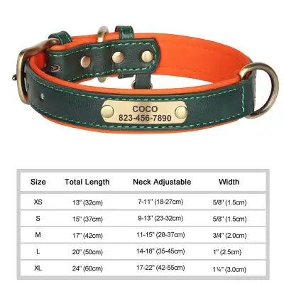 Personalized Dog Collar in Engraved PU Leather with ID Tag - Green / M