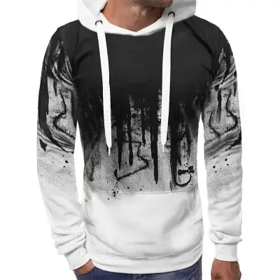 Gradient Print Men’s Pullover Hoodie for Casual Fitness & Sportswear - white / L