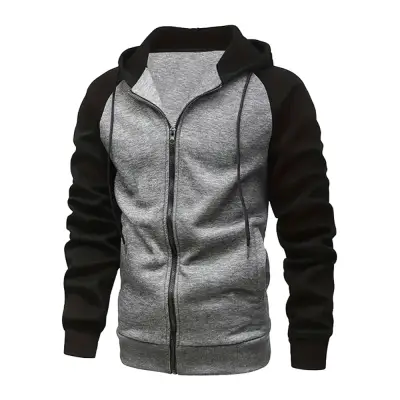 Men’s Zip-Up Color Block Hoodie for Stylish Casual Fall and Winter - Dark Grey / XL