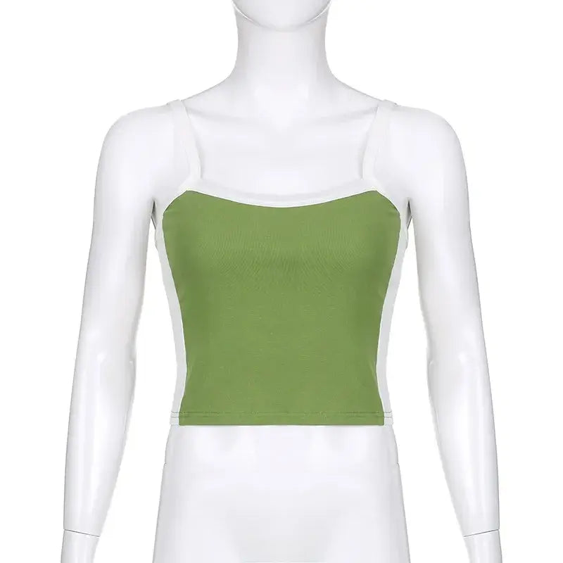 Green Y2K Backless Sleeveless Knitted Crop Top for Women