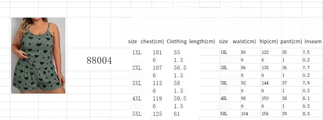Plus Size Heart Print Women’s Pajama Set – 2-Piece Sleeveless Sleepwear