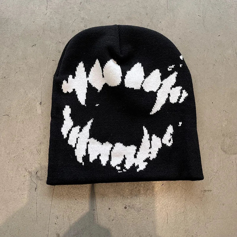 Knitting Beanies Y2k Goth Tooth Caps Warm Vintage Streetwear