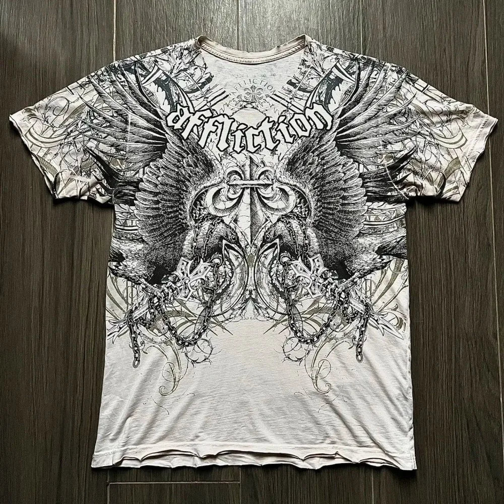Y2K Retro Punk Hip Hop Printed T-shirt Oversized Type Fashion Top