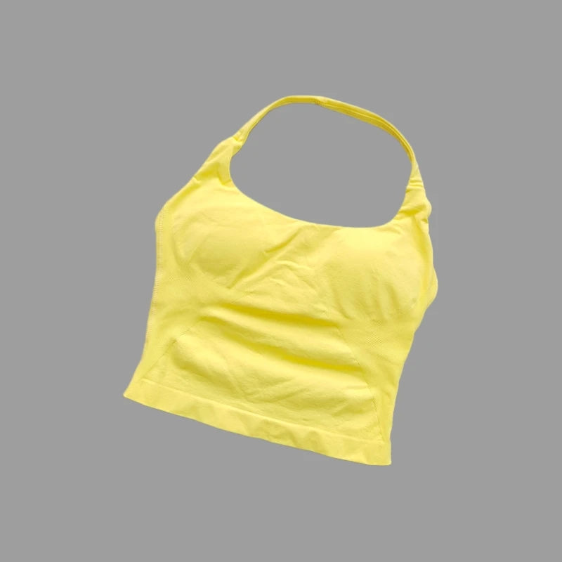 Seamless Halter Women Yoga Tank Top Padded Size Fitted Backless Gym Shirt