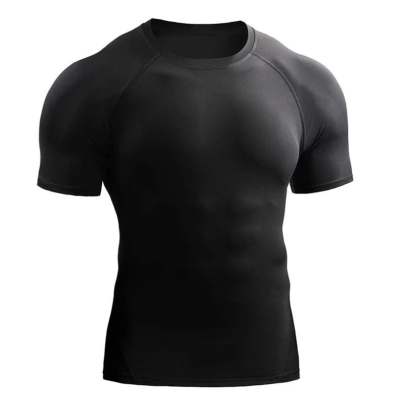Men Summer Compression Shirt Elastic Quick Dry Gym Workout Tee