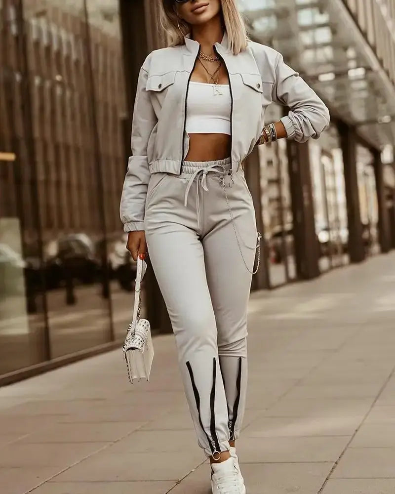 2024 Sportsuits for Women Two Piece Suits Solid Sweatshirts Long Pants Fashion Sets Autumn Winter Casual Zipper