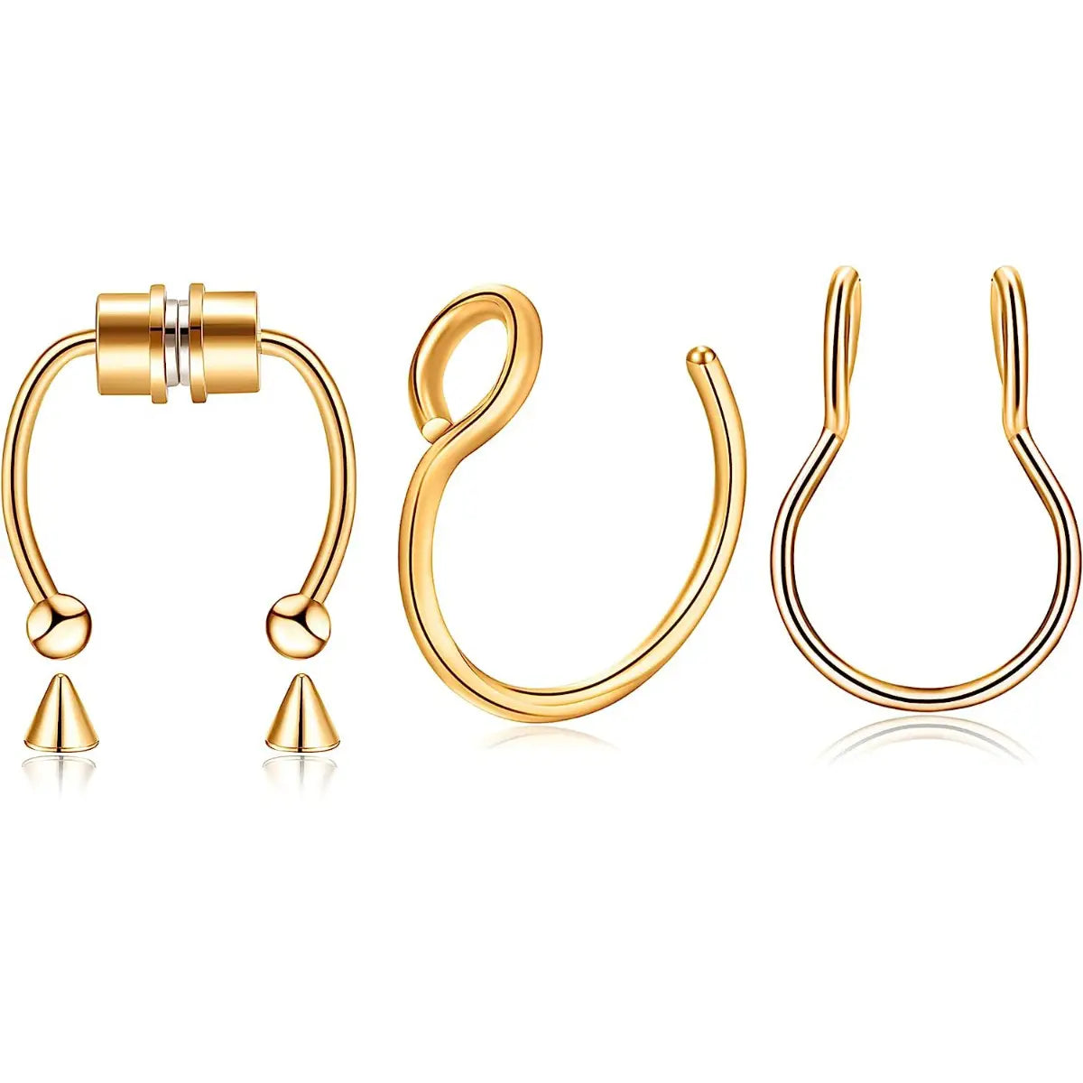 Magnetic Septum Nose Rings - 3Pcs Stainless Steel Clip-On Hoops