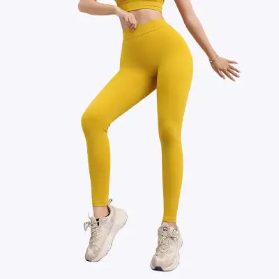 Seamless High-Waist Sports Leggings for Stylish Gym Fashion - Yellow / L