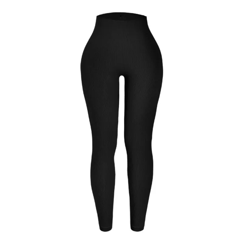 High Waist Seamless Knit Leggings Stretchy Threaded Yoga Tights