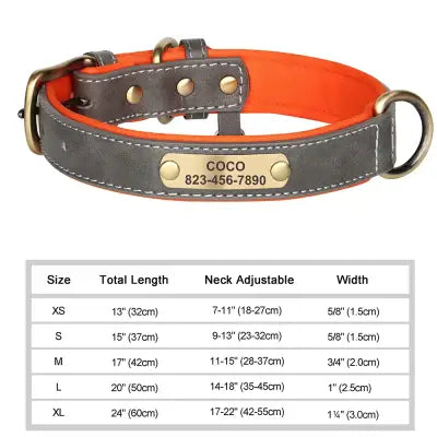 Personalized Dog Collar in Engraved PU Leather with ID Tag - Gray / XL