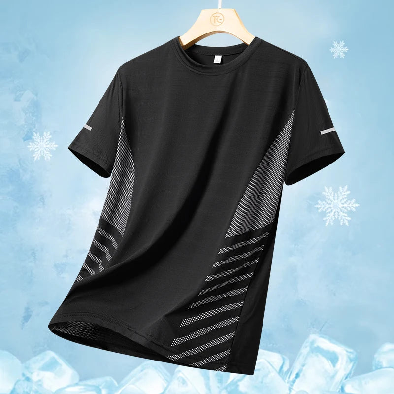 Men's Ice Silk Running T-shirt 5XL Breathable Quick Dry Sports Top