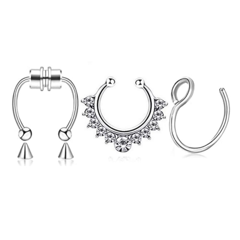 Magnetic Septum Nose Rings - 3Pcs Stainless Steel Clip-On Hoops