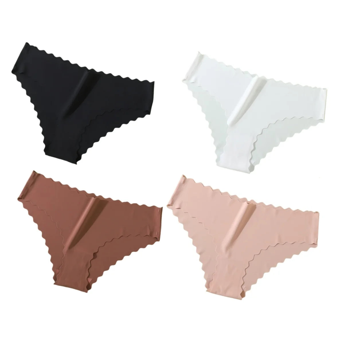 Seamless Panties 4Pcs Ice Silk XS-XL Set Scalloped Edge No Show Lingerie