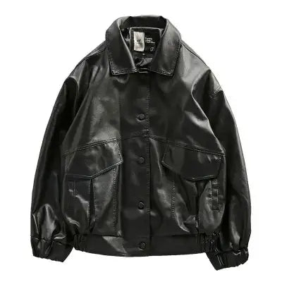 Korean Motorcycle PU Leather Jacket in Y2K Streetwear Baseball Style