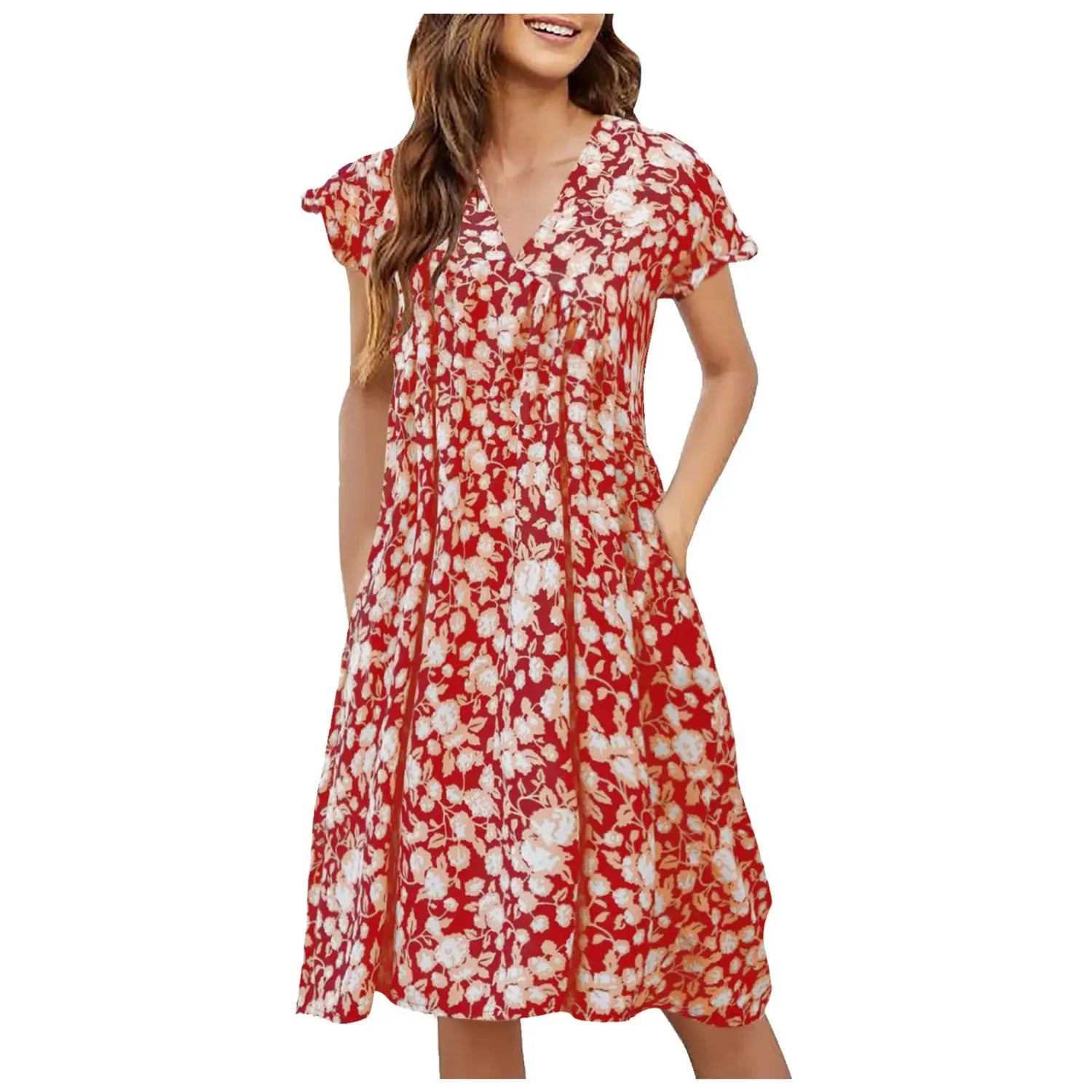 Elegant Dress: Sexy V-Neck Printing Ladies Beach Casual Floral Dress