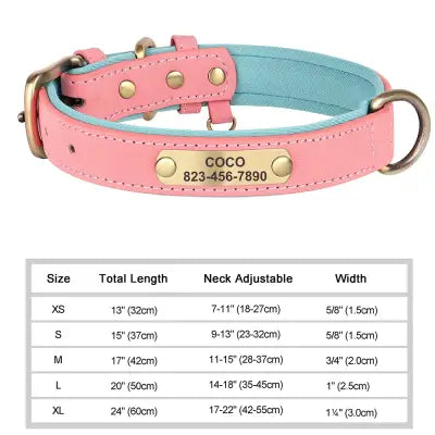 Personalized Dog Collar in Engraved PU Leather with ID Tag - Pink / L