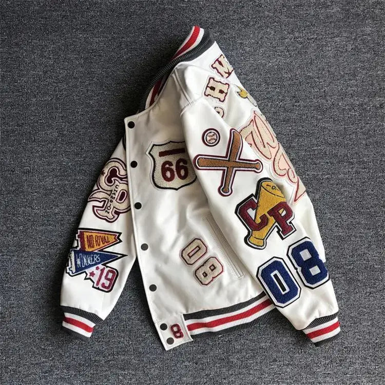 Men’s Winter Baseball Jacket in Retro Trend Leather with Embroidery