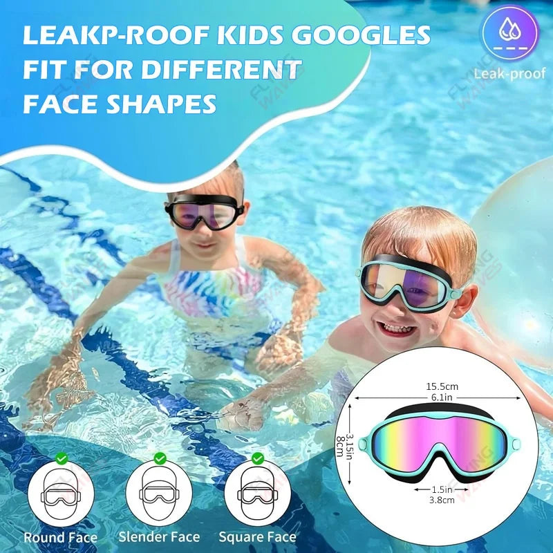 Wide View Large Frame Silicone Kids Swimming Goggles Anti Fog Leakproof