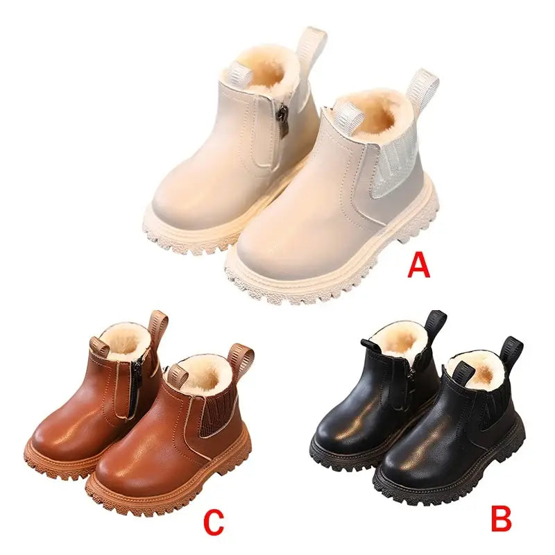 Autumn Winter Baby Kids Short Boots in Warm PU Leather