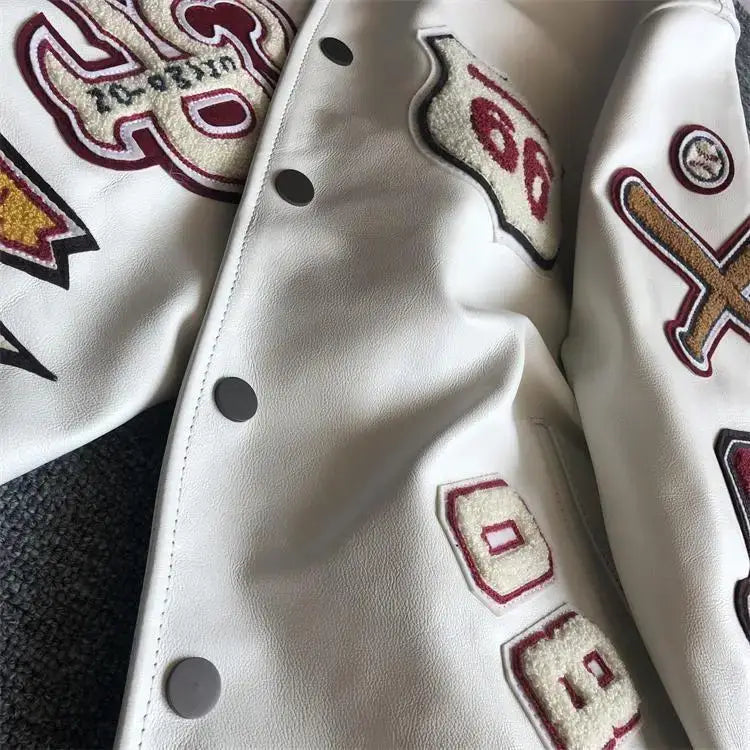 Men’s Winter Baseball Jacket in Retro Trend Leather with Embroidery