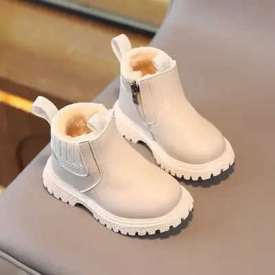 Autumn Winter Baby Kids Short Boots in Warm PU Leather - A / 26