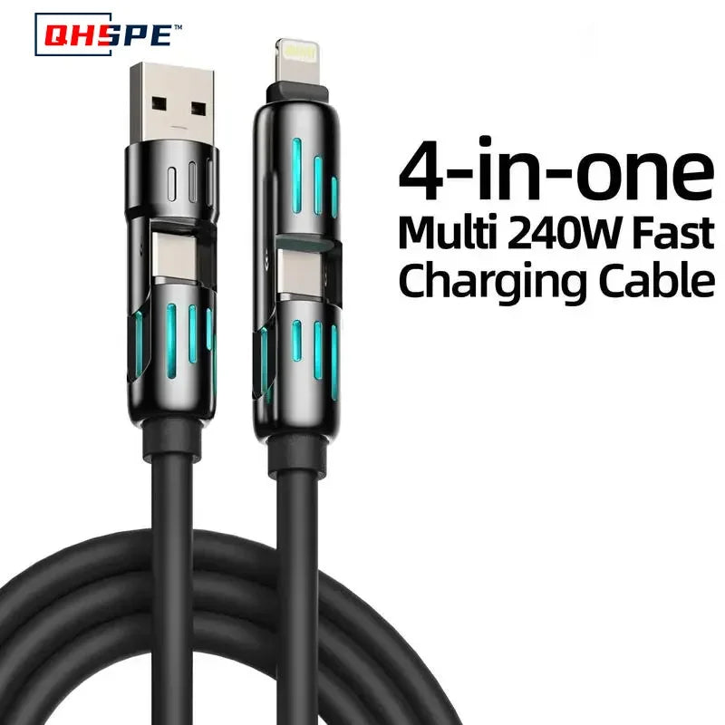 MFISH 240W USB C Multi Charging Cable 4-in-1 for iPhone, iPad & Samsung