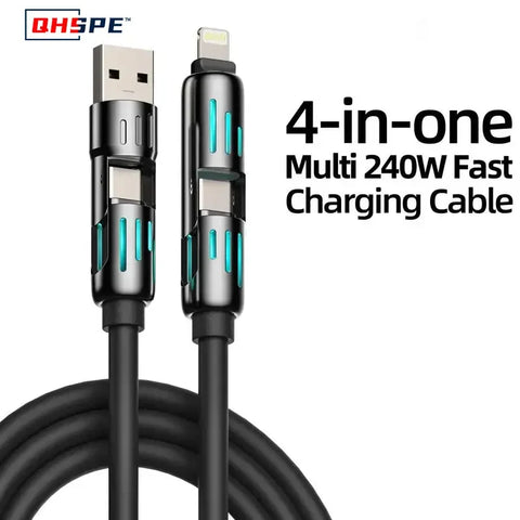 MFISH 240W USB C Multi Charging Cable 4-in-1 for iPhone, iPad & Samsung