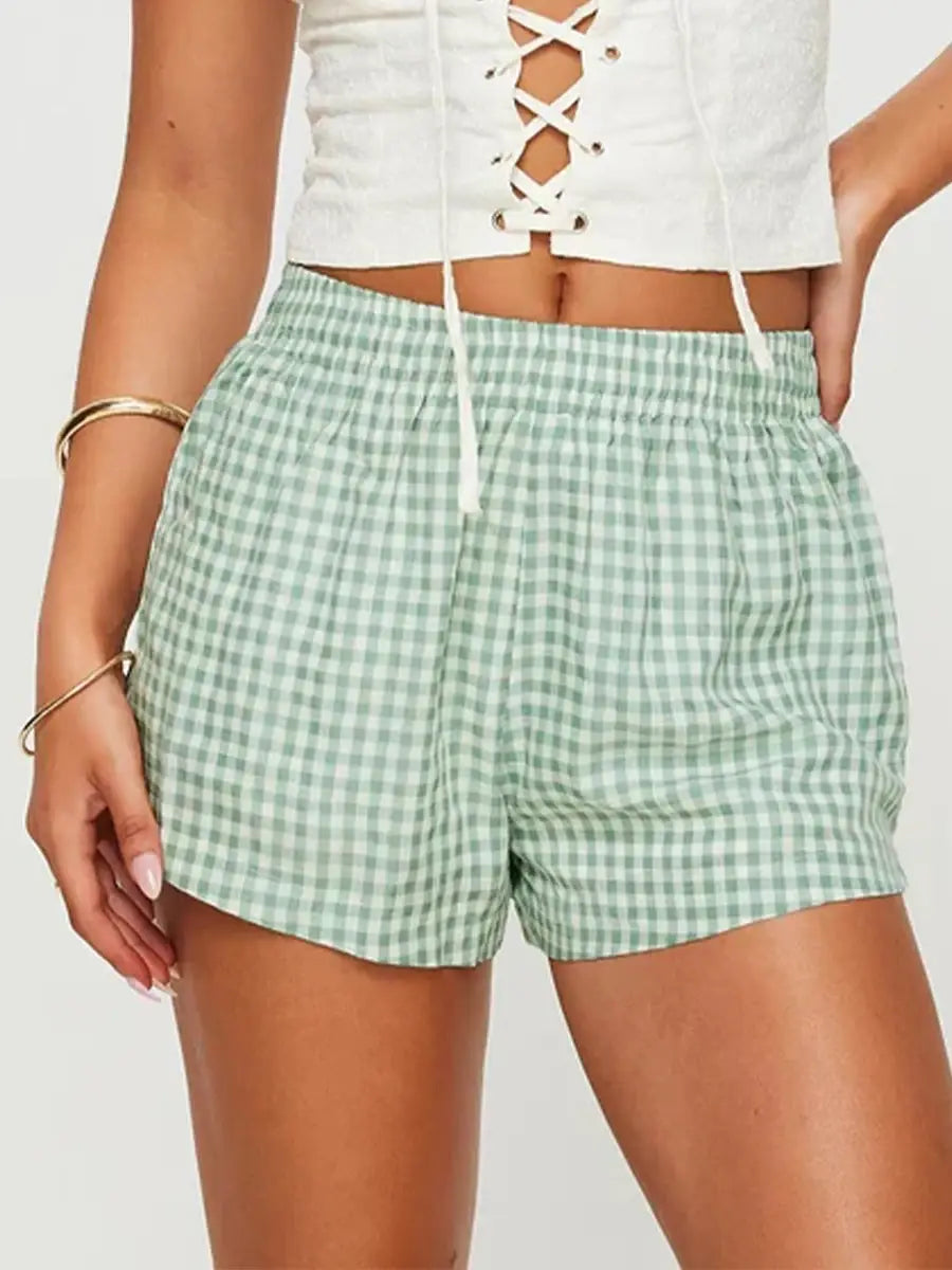 Women’s Plaid Elastic Waist Shorts for Casual Summer Streetwear