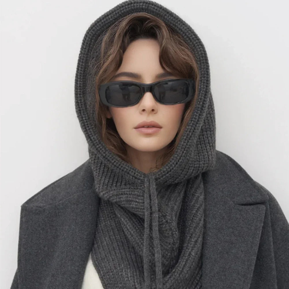 Winter Balaclava Knitted Hooded Scarf Warm One Piece Outdoor Beanie