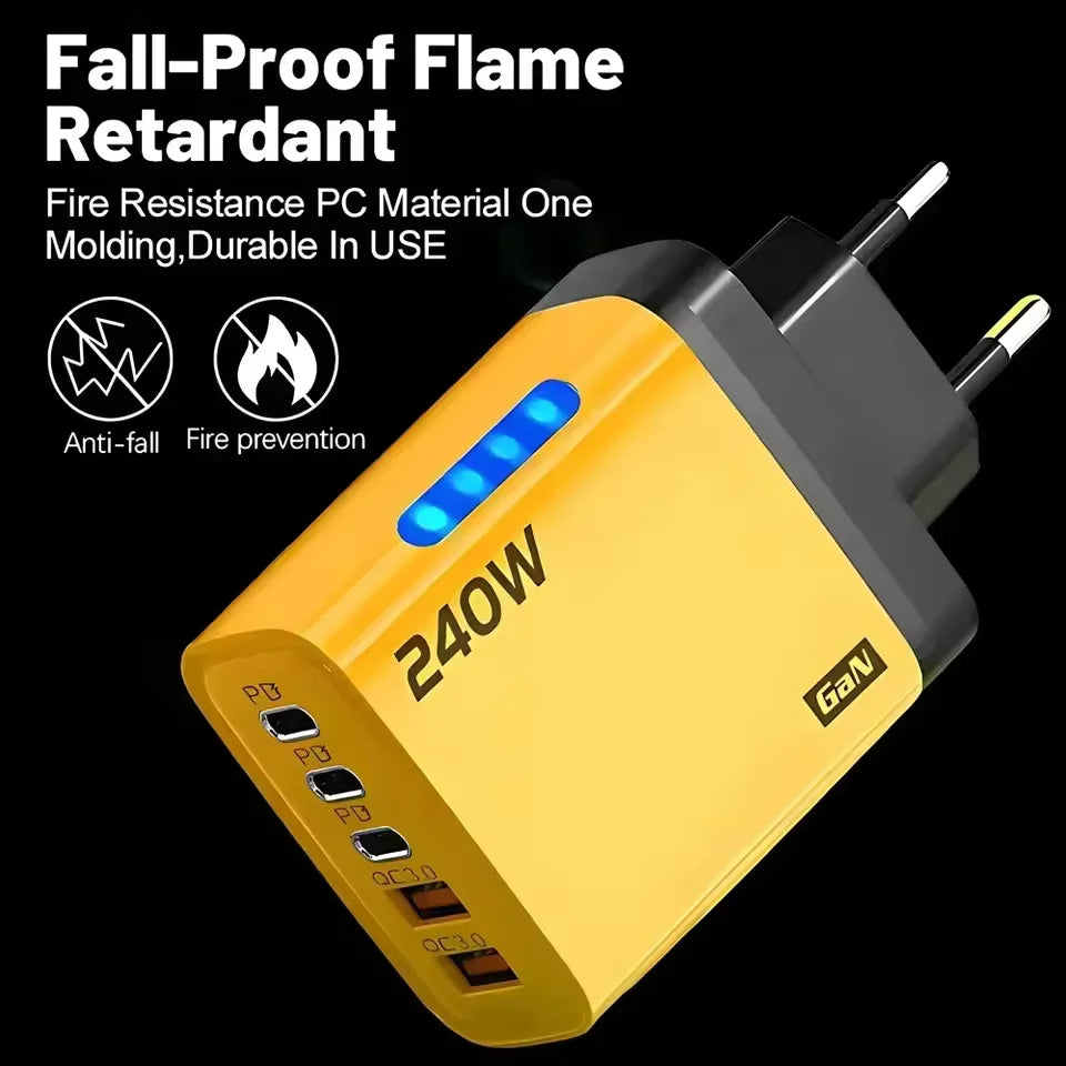 240W GaN USB C Charger 5 in 1 Adapter for Fast Charging Multi Devices