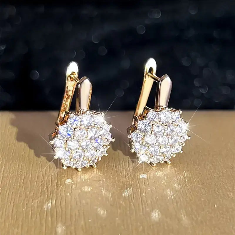 Luxury Crystal Sunflower Hoop Earrings with White Zircon Accents