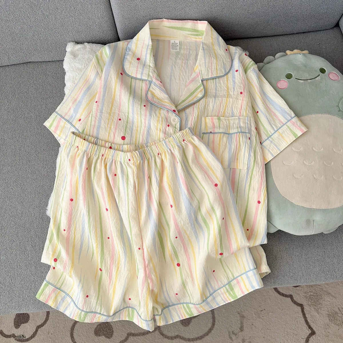 Summer Cartoon Pajamas Short Length Set Breathable Cute Homewear
