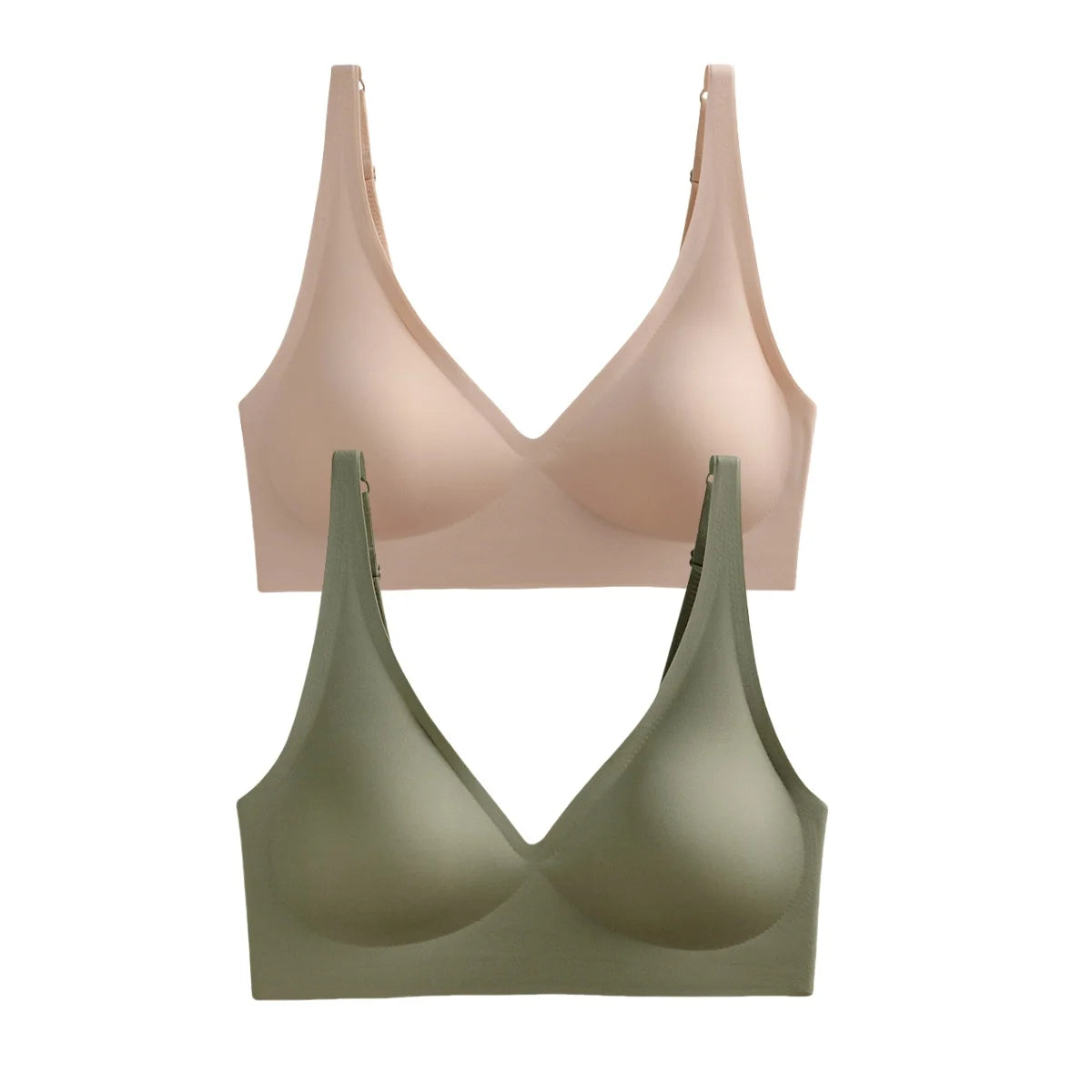 Seamless Mold Cup Wireless Bras 2-Pack Soft Padded Deep V Lingerie