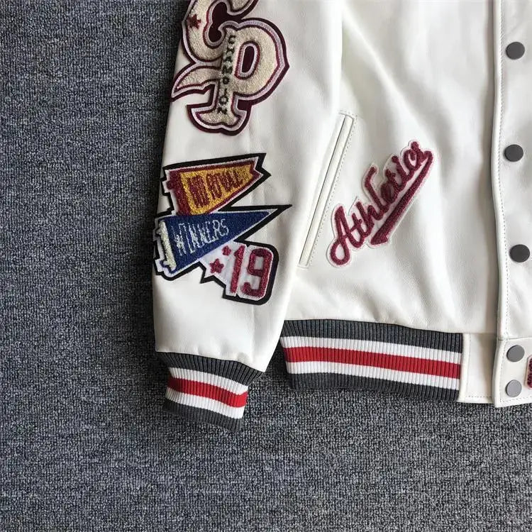 Men’s Winter Baseball Jacket in Retro Trend Leather with Embroidery