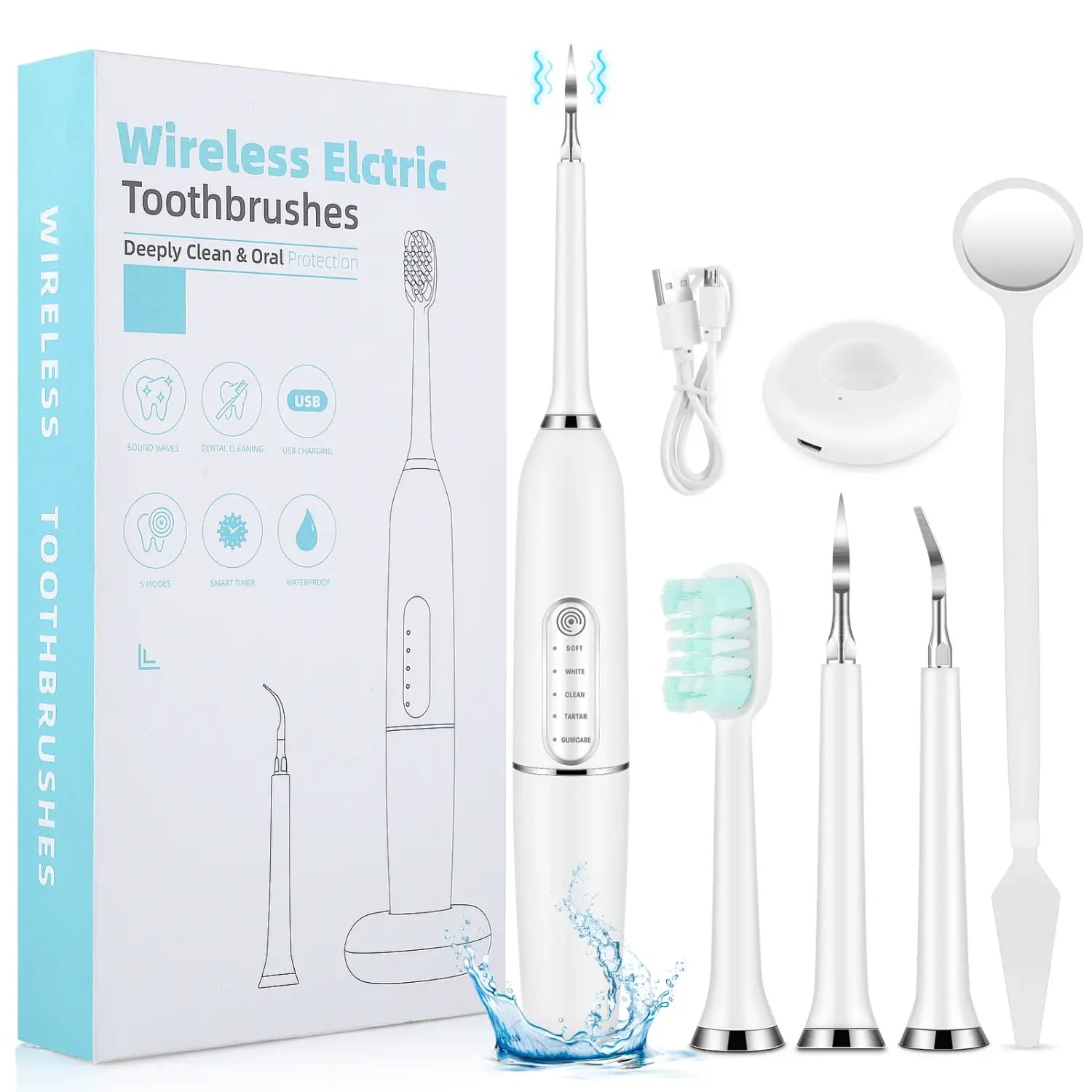 Home Electric Teeth Whitening Sonic Toothbrush for Stains and Calculus