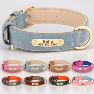 Personalized Dog Collar in Engraved PU Leather with ID Tag