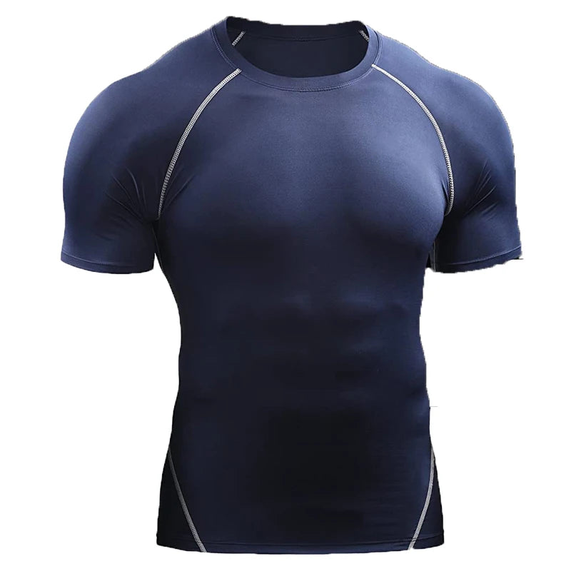 Men Summer Compression Shirt Elastic Quick Dry Gym Workout Tee