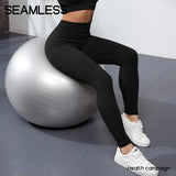 High Waist Seamless Knit Leggings Stretchy Threaded Yoga Tights