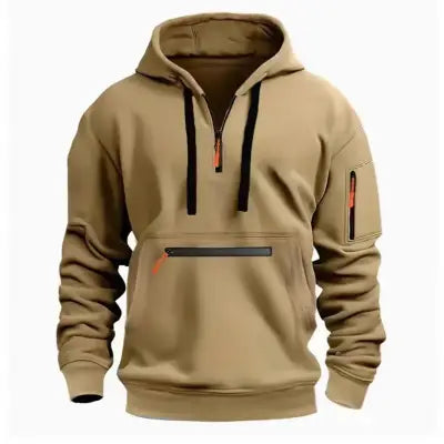 Men’s Hooded Zipper Hoodie for Casual Autumn Winter Streetwear - khaki / CHINA / XL